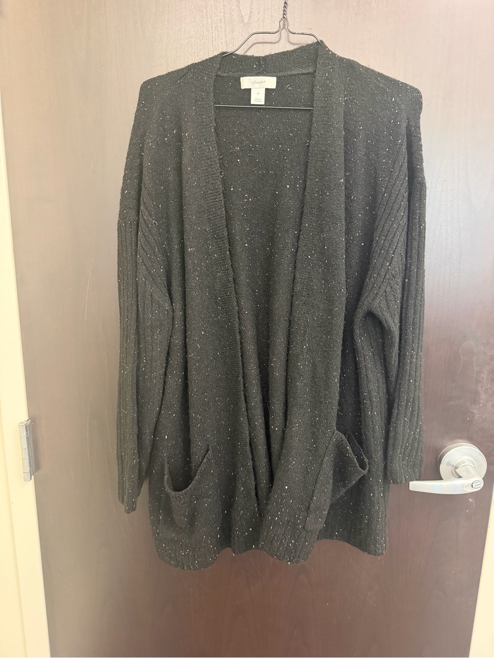 CJ Banks Black Speckled Open-Front Cardigan Size 3X Cozy